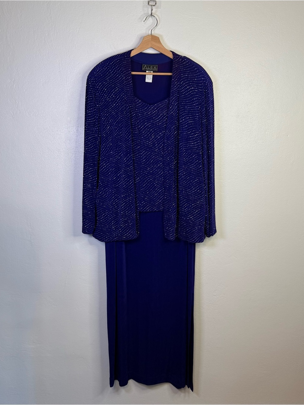 Alex Evenings Cobalt Blue 2 Piece Sparkle Evening Gown Dress & Jacket Set Sz 22W